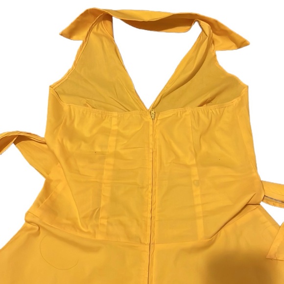 S Women Summer Vacation Halterneck Dress Waist-Hugging Ruffled Midi Skirt Yellow - Picture 8 of 16